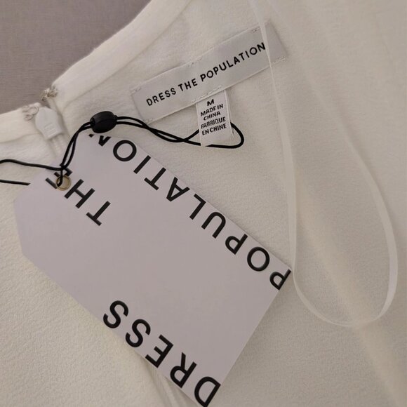 (NWT) Dress The Population Womens Off The Shoulder Dress M Off White Ivory NEW - Picture 14 of 14